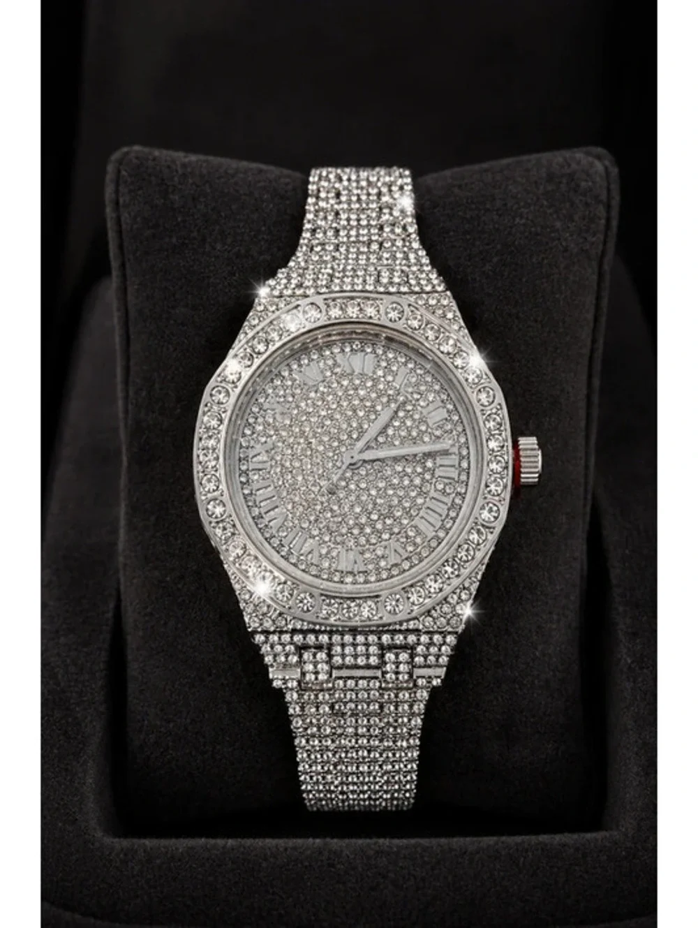 #597  40mm Luxury Iced Out Bling Chandelier Watch – Silver Tone